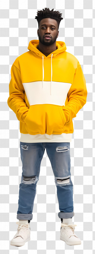 Surprised Black Man - Casual Yellow Hoodie Transparent PNG