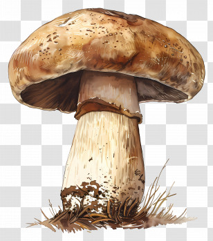 Boletus Mushroom - Illustrated Mushroom Growing On Grass Transparent PNG