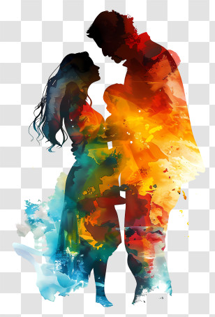 Family Silhouette - Colorful Silhouette Of A Couple Transparent PNG