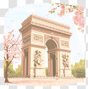 Arc De Triomphe - Springtime Arc De Triomphe With Cherry Blossoms Transparent PNG