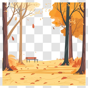 Autumn Background - Autumn Park Scenery With Yellow Foliage Transparent PNG