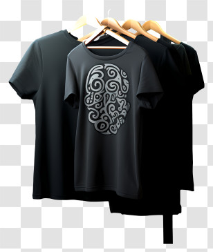 Doodle Style Black T Shirt On Cloth Hanger - Black T-Shirts With Artistic Design Transparent PNG