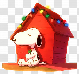 Snoopy Christmas - Cartoon Dog With Festive Doghouse Transparent PNG
