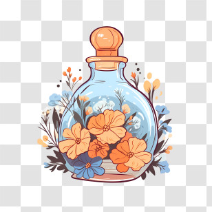 Perfume Bottle - Glass Bottle Filled With Flowers Illustration Transparent PNG