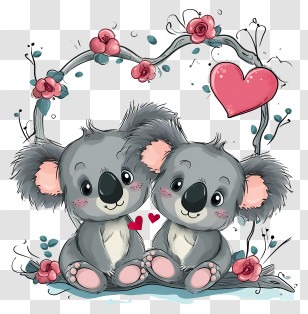Koala Lovers - Cute Koalas With A Floral Heart Design Transparent PNG