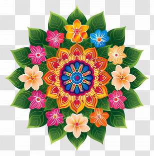 Pookalam - Colorful Floral Mandala Design Transparent PNG