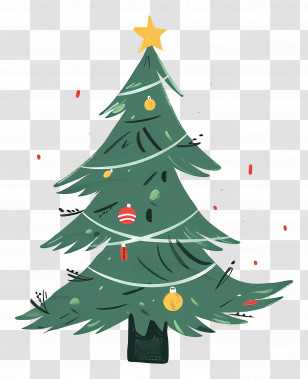 Christmas Tree - Illustrated Christmas Tree With Ornaments And Star Transparent PNG