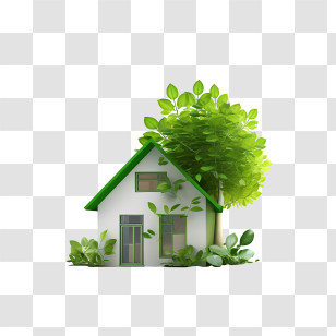 Eco House - Green Eco House With Tree Element Transparent PNG