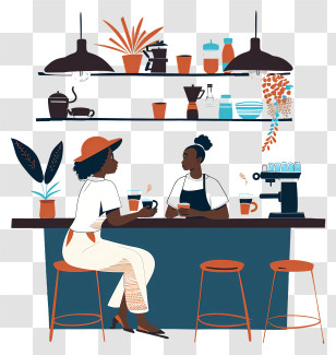 Cafe - Illustration Of Cafe Scene With Conversation Transparent PNG