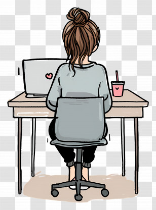 Cartoon Woman Working - Woman Working At Desk Back View Transparent PNG