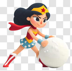 Wonder Woman Pushing Snowball - Superhero Playing In Snow Transparent PNG