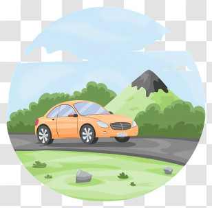 Cartoon - Car Driving Through Scenic Landscape Transparent PNG