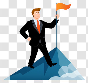Businessman Standing On Mountain - Cartoon Character On Mountain Peak Transparent PNG