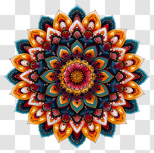 Mandala - Pointed-Petal Warm Orange Mandala Design Transparent PNG