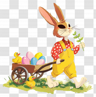 Easter Bunny Pulling Cart - Easter Bunny With Colorful Eggs Transparent PNG