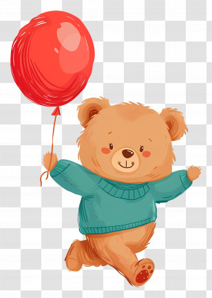Cartoon Teddy Bear - Teddy Bear Holding Red Balloon Illustration Transparent PNG