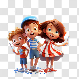 Us Independence Day - Happy Cartoon Kids Group Transparent PNG