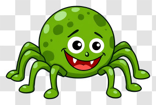 Halloween Cartoon Spider - Happy Green Cartoon Spider Transparent PNG