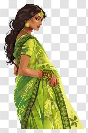 Banarasi Saree - Woman In Green Sari Illustration Transparent PNG