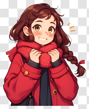 Girl Wearing Scarf - Smiling Girl In Red Scarf Coat Transparent PNG