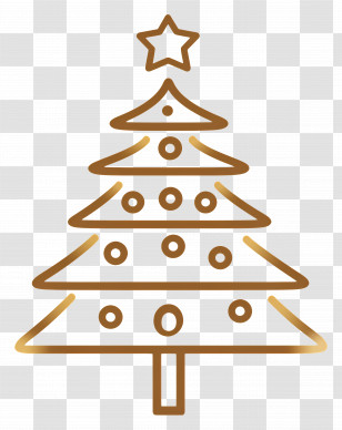 Christmas Gold - Outline Christmas Tree With Star Transparent PNG