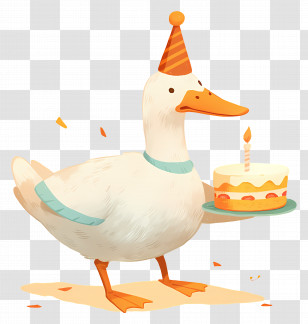 Cartoon Duck - Duck With Party Hat And Birthday Cake Transparent PNG