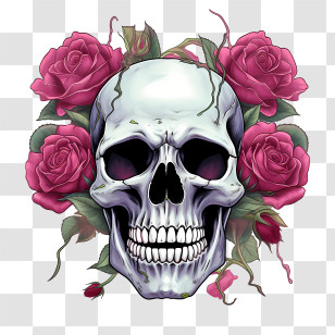 Skull Rose - Gothic Skull And Roses Art Design Transparent PNG