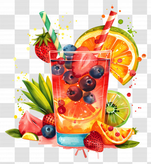Fruit Juice With Decorations - Colorful Fruit Juice With Fresh Garnishes Transparent PNG