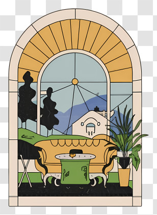 Stained Glass Window - Interior With Large Window And Sofa Transparent PNG