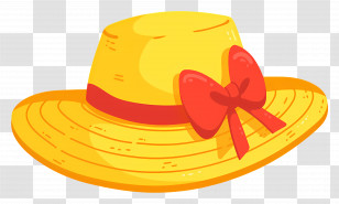 Yellow Straw Hat - Yellow Hat With Red Bow Transparent PNG