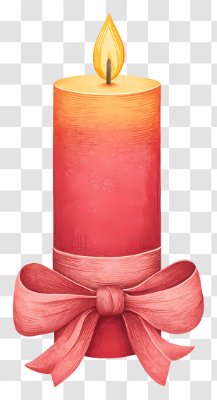 Candle With Ribbon - Red Candle With Decorative Bow Transparent PNG