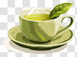 Green Tea - Cup Of Green Tea With Leaf Garnish Transparent PNG