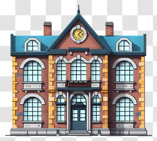 Red Brick Building - Brick House With Clock Transparent PNG