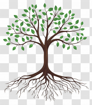 Tree With Roots - Tree With Roots And Green Leaves Illustration Transparent PNG