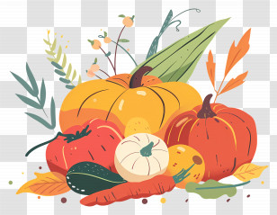 Autumn Harvest Illustration - Colorful Autumn Harvest With Pumpkins And Vegetables Transparent PNG