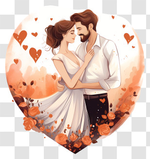 Romance - Romantic Couple Artwork In Heart Frame Transparent PNG