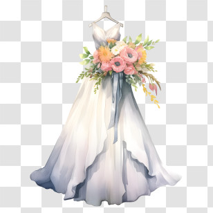 Wedding Dress - Elegant Wedding Dress With Flowers Transparent PNG