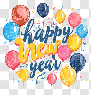 Happy New Year - Happy New Year Design With Balloons Transparent PNG