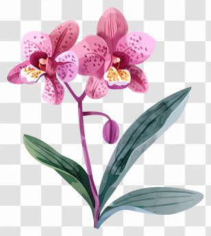 Orchid - Pink Orchid Branch In Watercolor Detail Transparent PNG