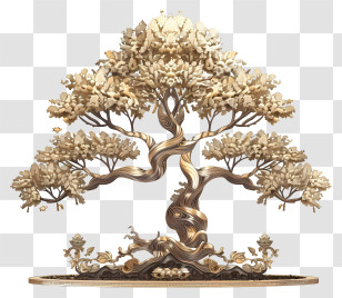Bodhi Tree - Golden Decorative Tree With Branches Transparent PNG