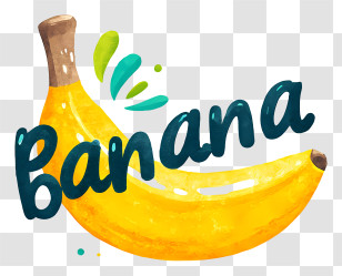 Banana Logo - Watercolor Banana Illustration With Text Transparent PNG