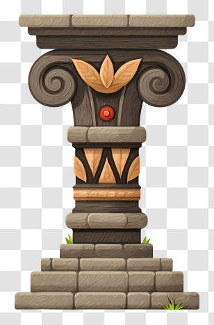 Ancient Temple Pillar - Ancient Decorative Stone Column Transparent PNG
