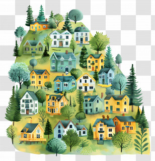 Hillside Villages - Charming Village On A Hill Illustration Transparent PNG