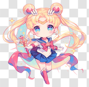 Sailor Moon - Chibi Magical Girl With Wand Transparent PNG