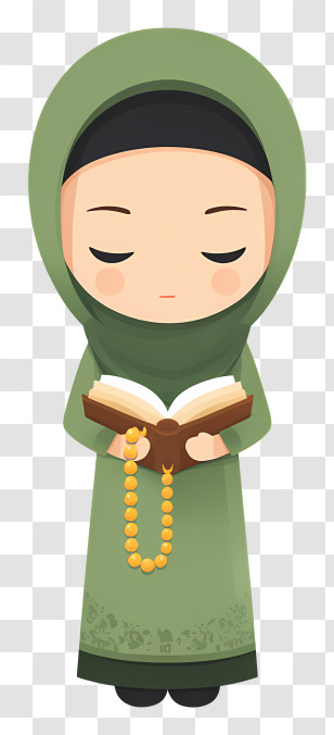 Muslim Woman With Quran - Modest Girl Reading With Prayer Beads Transparent PNG