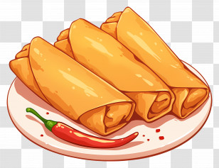 Spring Rolls On Plate - Plate Of Crispy Spring Rolls With Chili Transparent PNG