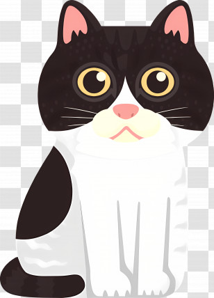 Cartoon Cat - Cute Black And White Cartoon Cat Transparent PNG