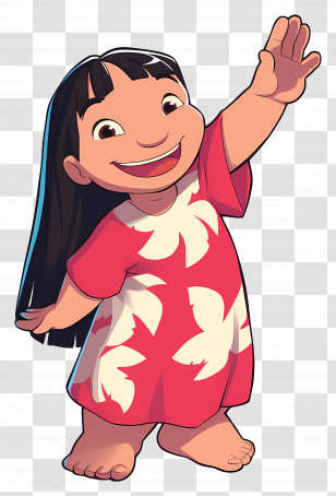 Cartoon Lilo - Animated Girl In Red Floral Dress Transparent PNG