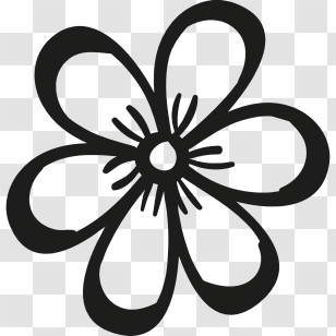 Silhouette - Simple Black Flower Doodle Design Transparent PNG