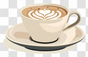 Cappuccino - Coffee Latte Mug With Art On Top Transparent PNG